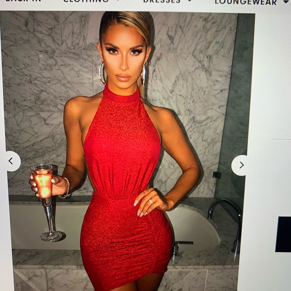 Red Mini Dress - Sparkle Bodycon